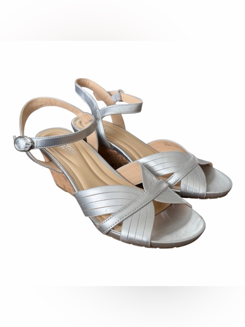 Kenneth Cole Reaction Silver Crisscross Wedge Sandals - Picture 8 of 9